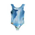 Delicate Watercolor Painting Surreal Oasis Scene With Intense Dramatic Lighting Kids  Frill Swimsuit