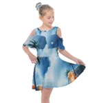 Delicate Watercolor Painting Surreal Oasis Scene With Intense Dramatic Lighting Kids  Shoulder Cutout Chiffon Dress