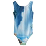 Delicate Watercolor Painting Surreal Oasis Scene With Intense Dramatic Lighting Kids  Cut-Out Back One Piece Swimsuit