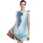 Delicate Watercolor Painting Surreal Oasis Scene With Intense Dramatic Lighting Tie Up Tunic Dress