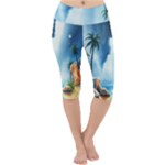 Delicate Watercolor Painting Surreal Oasis Scene With Intense Dramatic Lighting Lightweight Velour Cropped Yoga Leggings