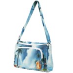 Delicate Watercolor Painting Surreal Oasis Scene With Intense Dramatic Lighting Front Pocket Crossbody Bag