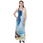 Delicate Watercolor Painting Surreal Oasis Scene With Intense Dramatic Lighting Sleeveless Velour Maxi Dress