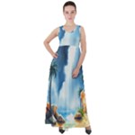 Delicate Watercolor Painting Surreal Oasis Scene With Intense Dramatic Lighting Empire Waist Velour Maxi Dress