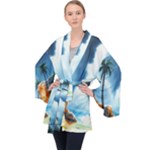 Delicate Watercolor Painting Surreal Oasis Scene With Intense Dramatic Lighting Long Sleeve Velvet Kimono 