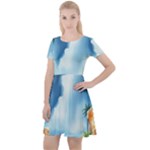 Delicate Watercolor Painting Surreal Oasis Scene With Intense Dramatic Lighting Cap Sleeve Velour Dress 