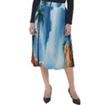 Delicate Watercolor Painting Surreal Oasis Scene With Intense Dramatic Lighting Classic Velour Midi Skirt 