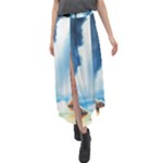 Delicate Watercolor Painting Surreal Oasis Scene With Intense Dramatic Lighting Velour Split Maxi Skirt