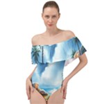 Delicate Watercolor Painting Surreal Oasis Scene With Intense Dramatic Lighting Off Shoulder Velour Bodysuit 