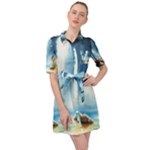 Delicate Watercolor Painting Surreal Oasis Scene With Intense Dramatic Lighting Belted Shirt Dress