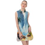 Delicate Watercolor Painting Surreal Oasis Scene With Intense Dramatic Lighting Sleeveless Shirt Dress