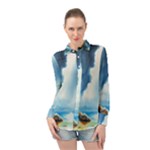 Delicate Watercolor Painting Surreal Oasis Scene With Intense Dramatic Lighting Long Sleeve Chiffon Shirt