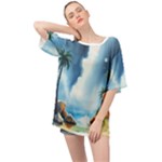 Delicate Watercolor Painting Surreal Oasis Scene With Intense Dramatic Lighting Oversized Chiffon Top