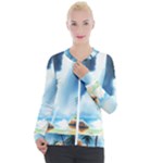 Delicate Watercolor Painting Surreal Oasis Scene With Intense Dramatic Lighting Casual Zip Up Jacket