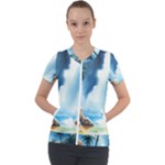 Delicate Watercolor Painting Surreal Oasis Scene With Intense Dramatic Lighting Short Sleeve Zip Up Jacket