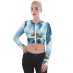 Delicate Watercolor Painting Surreal Oasis Scene With Intense Dramatic Lighting Long Sleeve Cropped Velvet Jacket