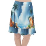 Delicate Watercolor Painting Surreal Oasis Scene With Intense Dramatic Lighting Fishtail Chiffon Skirt