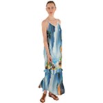 Delicate Watercolor Painting Surreal Oasis Scene With Intense Dramatic Lighting Cami Maxi Ruffle Chiffon Dress