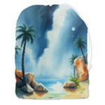 Delicate Watercolor Painting Surreal Oasis Scene With Intense Dramatic Lighting Drawstring Pouch (3XL)