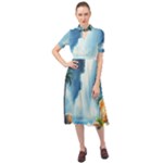 Delicate Watercolor Painting Surreal Oasis Scene With Intense Dramatic Lighting Keyhole Neckline Chiffon Dress