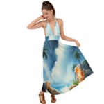 Delicate Watercolor Painting Surreal Oasis Scene With Intense Dramatic Lighting Backless Maxi Beach Dress