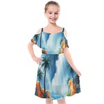 Delicate Watercolor Painting Surreal Oasis Scene With Intense Dramatic Lighting Kids  Cut Out Shoulders Chiffon Dress