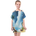 Delicate Watercolor Painting Surreal Oasis Scene With Intense Dramatic Lighting Kids  One Piece Chiffon Dress