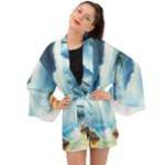 Delicate Watercolor Painting Surreal Oasis Scene With Intense Dramatic Lighting Long Sleeve Kimono