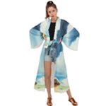 Delicate Watercolor Painting Surreal Oasis Scene With Intense Dramatic Lighting Maxi Kimono