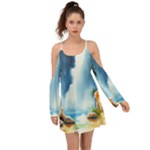 Delicate Watercolor Painting Surreal Oasis Scene With Intense Dramatic Lighting Boho Dress