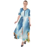 Delicate Watercolor Painting Surreal Oasis Scene With Intense Dramatic Lighting Waist Tie Boho Maxi Dress