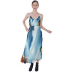 Delicate Watercolor Painting Surreal Oasis Scene With Intense Dramatic Lighting Tie Back Maxi Dress