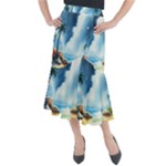 Delicate Watercolor Painting Surreal Oasis Scene With Intense Dramatic Lighting Midi Mermaid Skirt