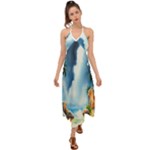 Delicate Watercolor Painting Surreal Oasis Scene With Intense Dramatic Lighting Halter Tie Back Dress 