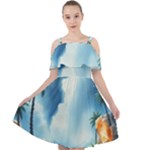 Delicate Watercolor Painting Surreal Oasis Scene With Intense Dramatic Lighting Cut Out Shoulders Dress