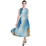 Delicate Watercolor Painting Surreal Oasis Scene With Intense Dramatic Lighting Round Neck Boho Dress