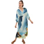 Delicate Watercolor Painting Surreal Oasis Scene With Intense Dramatic Lighting Grecian Style  Maxi Dress