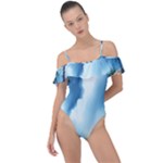 Delicate Watercolor Painting Surreal Oasis Scene With Intense Dramatic Lighting Frill Detail One Piece Swimsuit