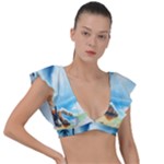 Delicate Watercolor Painting Surreal Oasis Scene With Intense Dramatic Lighting Plunge Frill Sleeve Bikini Top