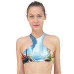 Delicate Watercolor Painting Surreal Oasis Scene With Intense Dramatic Lighting High Neck Bikini Top