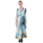 Delicate Watercolor Painting Surreal Oasis Scene With Intense Dramatic Lighting Button Up Maxi Dress