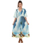 Delicate Watercolor Painting Surreal Oasis Scene With Intense Dramatic Lighting Kimono Sleeve Boho Dress