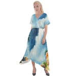 Delicate Watercolor Painting Surreal Oasis Scene With Intense Dramatic Lighting Cross Front Sharkbite Hem Maxi Dress