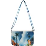 Delicate Watercolor Painting Surreal Oasis Scene With Intense Dramatic Lighting Double Gusset Crossbody Bag