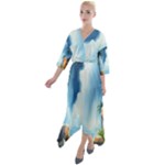 Delicate Watercolor Painting Surreal Oasis Scene With Intense Dramatic Lighting Quarter Sleeve Wrap Front Maxi Dress