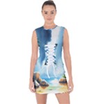 Delicate Watercolor Painting Surreal Oasis Scene With Intense Dramatic Lighting Lace Up Front Bodycon Dress