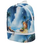 Delicate Watercolor Painting Surreal Oasis Scene With Intense Dramatic Lighting Zip Bottom Backpack