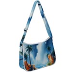 Delicate Watercolor Painting Surreal Oasis Scene With Intense Dramatic Lighting Zip Up Shoulder Bag