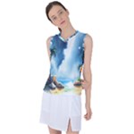 Delicate Watercolor Painting Surreal Oasis Scene With Intense Dramatic Lighting Women s Sleeveless Sports Top