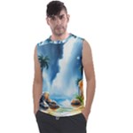 Delicate Watercolor Painting Surreal Oasis Scene With Intense Dramatic Lighting Men s Regular Tank Top